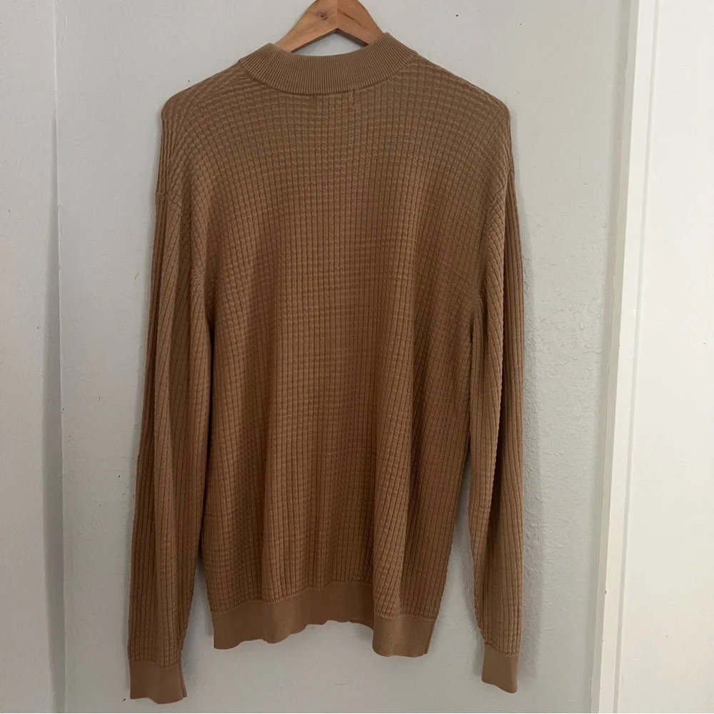 CEZANI Men’s Sz XL Brown Silk Blend Sweater Lightweight Mock Neck